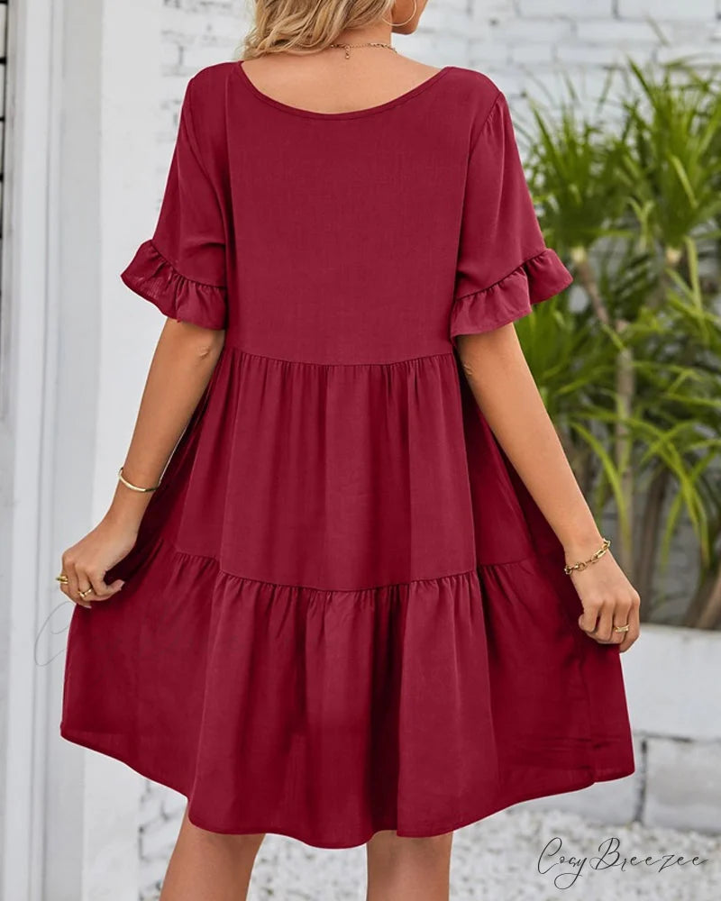 V-neck Dress with Ruffle Sleeves