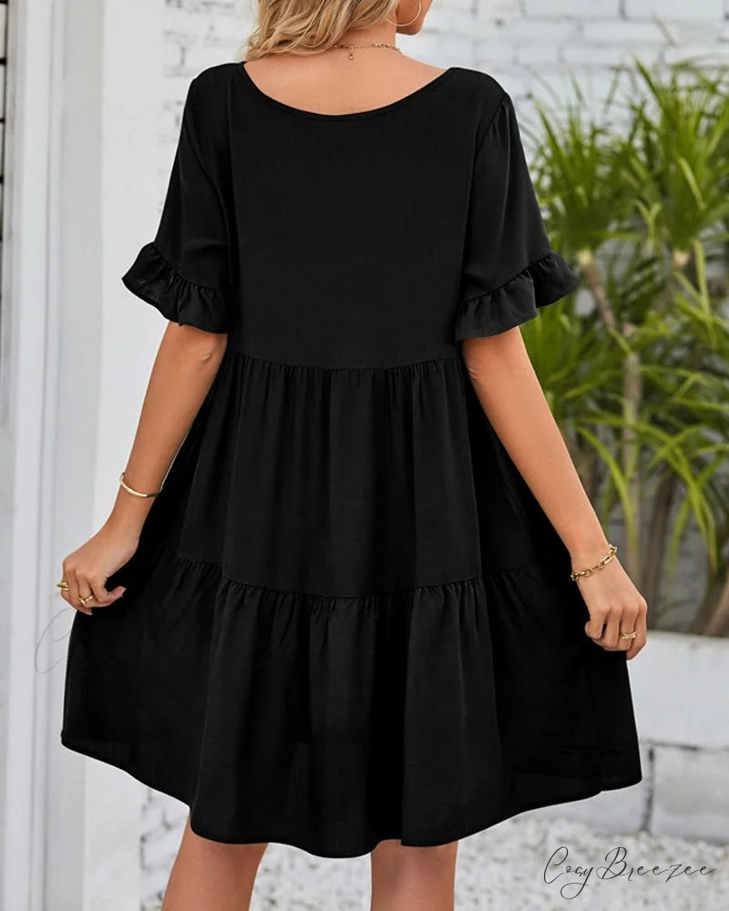 V-neck Dress with Ruffle Sleeves