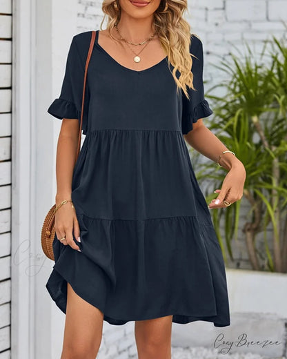 V-neck Dress with Ruffle Sleeves Dark blue / S