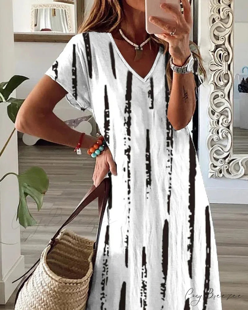 V-neck dress with stripes