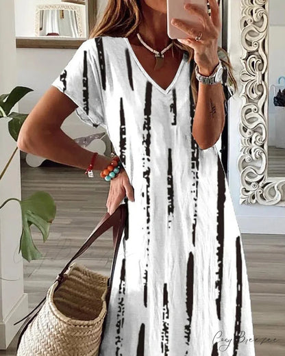 V-neck dress with stripes