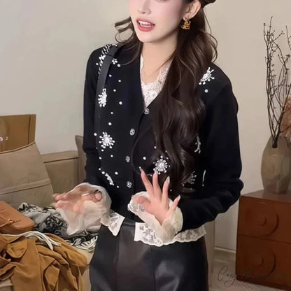 V-neck Embroidered Patchwork Cardigan cardigans-241228
