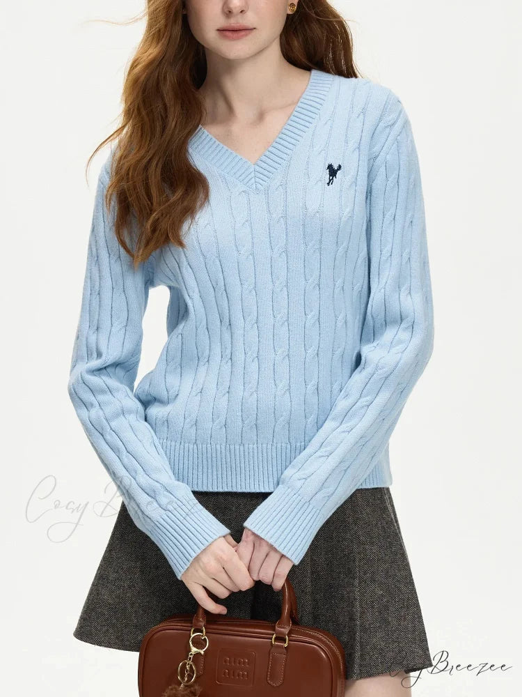 V-neck Embroidered Twisted Flower Sweater swraters-241228