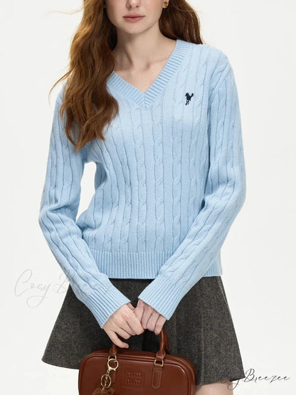 V-neck Embroidered Twisted Flower Sweater swraters-241228