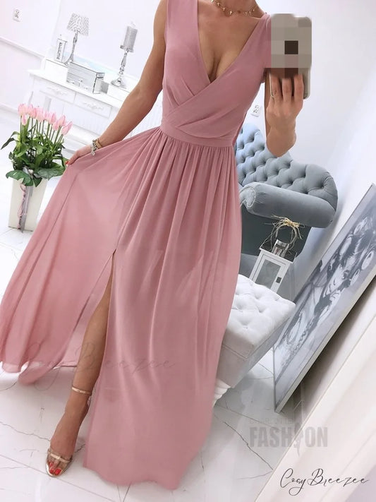 V-neck Evening Fashion Party for Elegant - Split Gown Warm-Season with Women’s Side Gown Clubwear