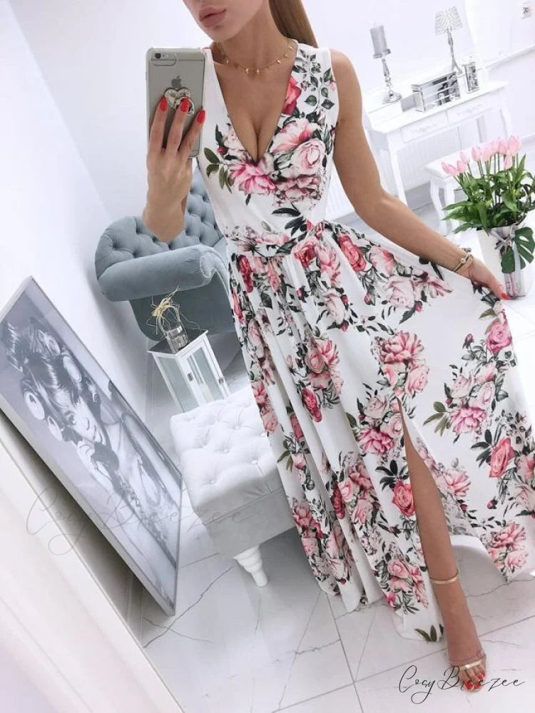 V-neck Evening Fashion Party for Elegant - Split Gown Warm-Season with Women’s Side Gown Clubwear