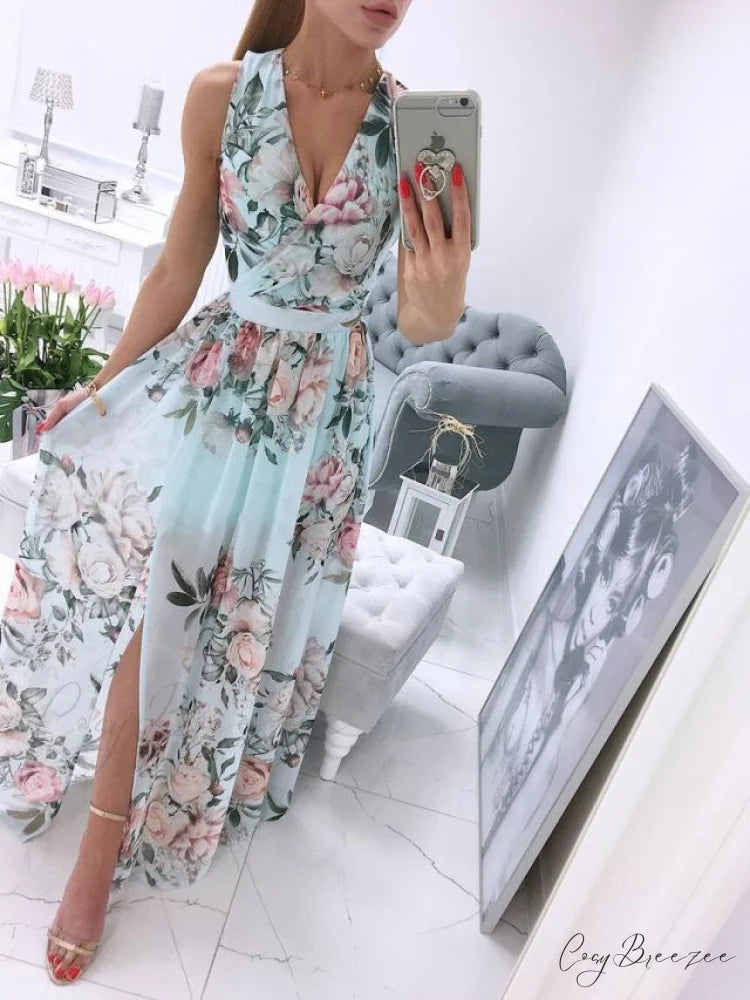V-neck Evening Fashion Party for Elegant - Split Gown Warm-Season with Women’s Side Gown Clubwear