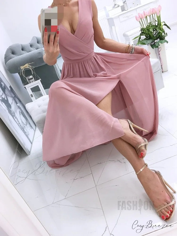 V-neck Evening Fashion Party for Elegant - Split Gown Warm-Season with Women’s Side Gown Clubwear