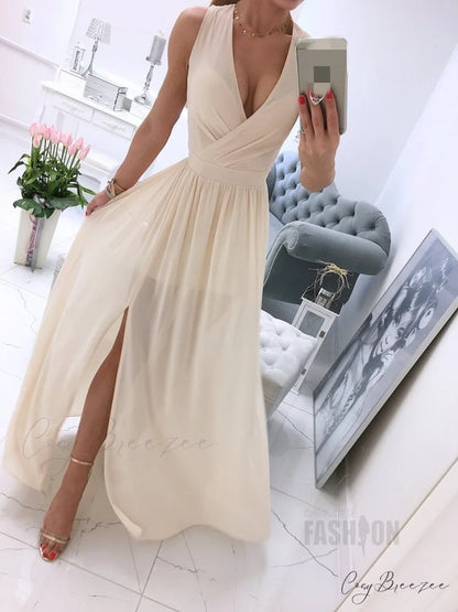 V-neck Evening Fashion Party for Elegant - Split Gown Warm-Season with Women’s Side Gown Clubwear