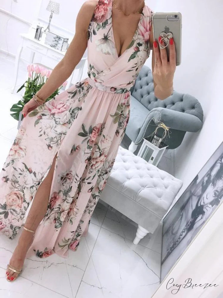 V-neck Evening Fashion Party for Elegant - Split Gown Warm-Season with Women’s Side Gown Clubwear