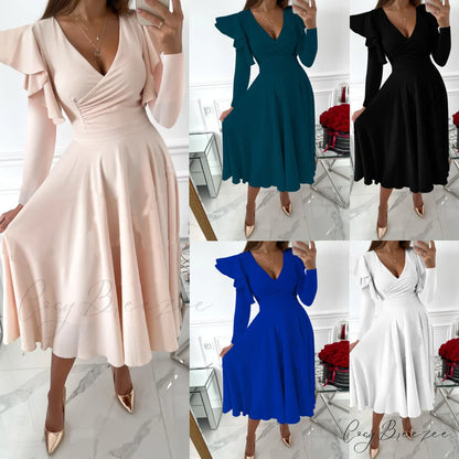 V-neck Evening Fashion Party for Elegant - Split Gown Warm-Season with Women’s Side Gown Clubwear