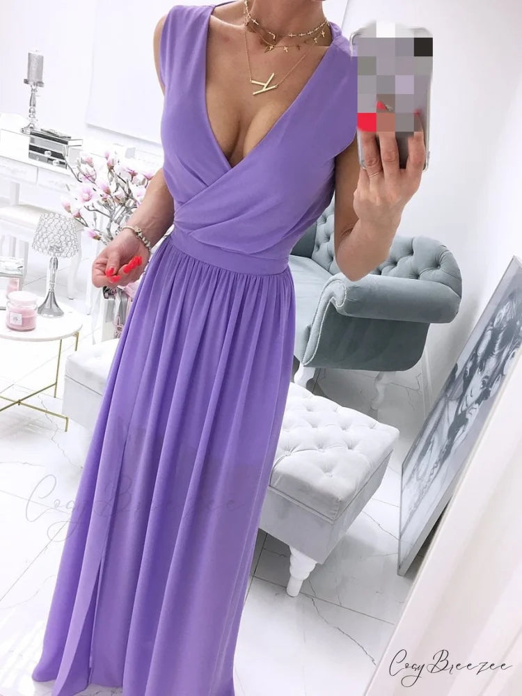 V-neck Evening Fashion Party for Elegant - Split Gown Warm-Season with Women’s Side Gown Clubwear BM134-purple / S