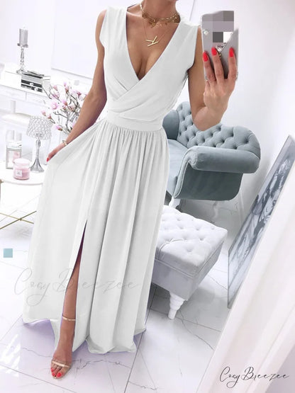 V-neck Evening Fashion Party for Elegant - Split Gown Warm-Season with Women’s Side Gown Clubwear BM134-white / S