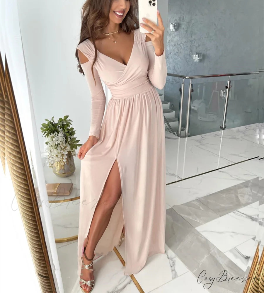 V-neck Evening Fashion Party for Elegant - Split Gown Warm-Season with Women’s Side Gown Clubwear BM851-apriot / S
