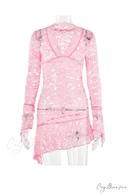V Neck Flares Sleeve Lace Dress