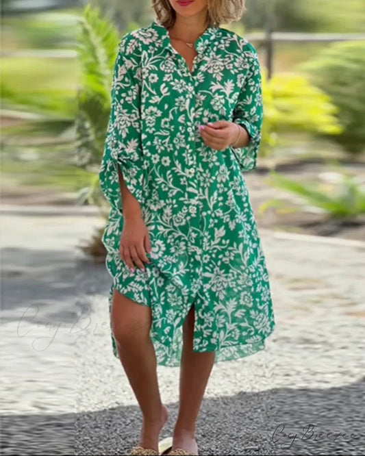 V-neck floral dress Green / S