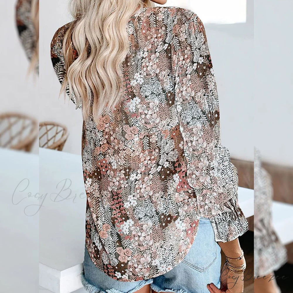 V-Neck Flowered Women’s Bohemian Dokotoo Top