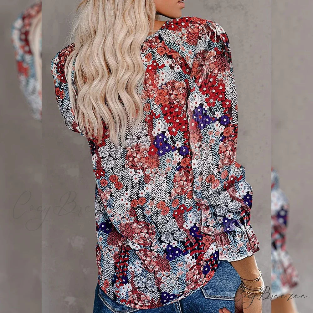 V-Neck Flowered Women’s Bohemian Dokotoo Top