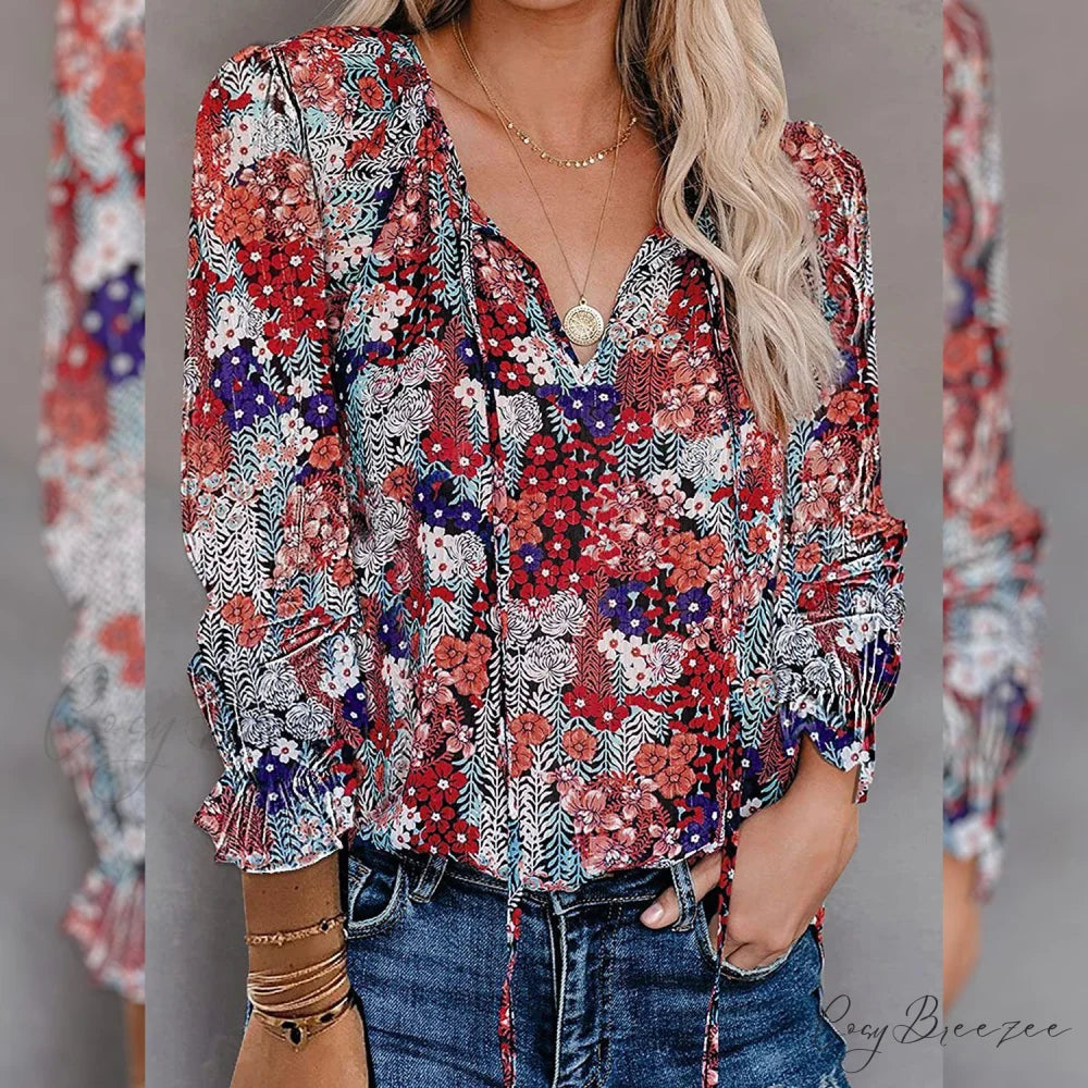 V-Neck Flowered Women’s Bohemian Dokotoo Top