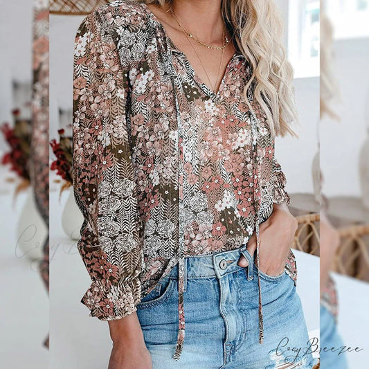 V-Neck Flowered Women’s Bohemian Dokotoo Top