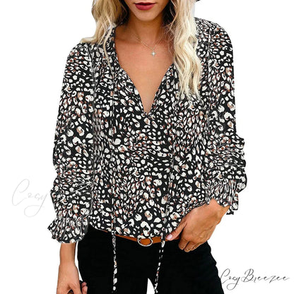 V-Neck Flowered Women’s Bohemian Dokotoo Top Black / S