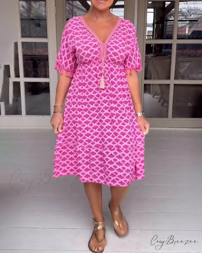 V-neck fringed dress Fuchsia / S