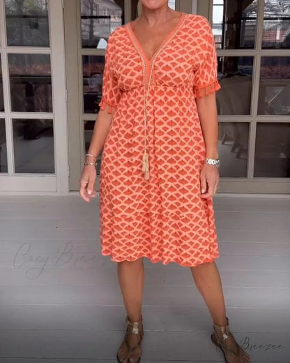 V-neck fringed dress Orange / S