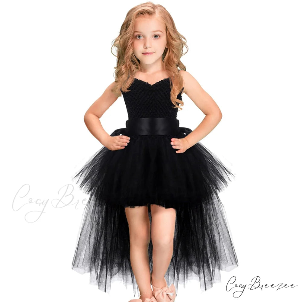 V-neck Gown Girls Gown Party Evening 1-14 Costume Tutu Ball Black Birthday with Halloween Train for Kids for Years