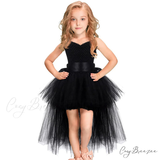 V-neck Gown Girls Gown Party Evening 1-14 Costume Tutu Ball Black Birthday with Halloween Train for Kids for Years