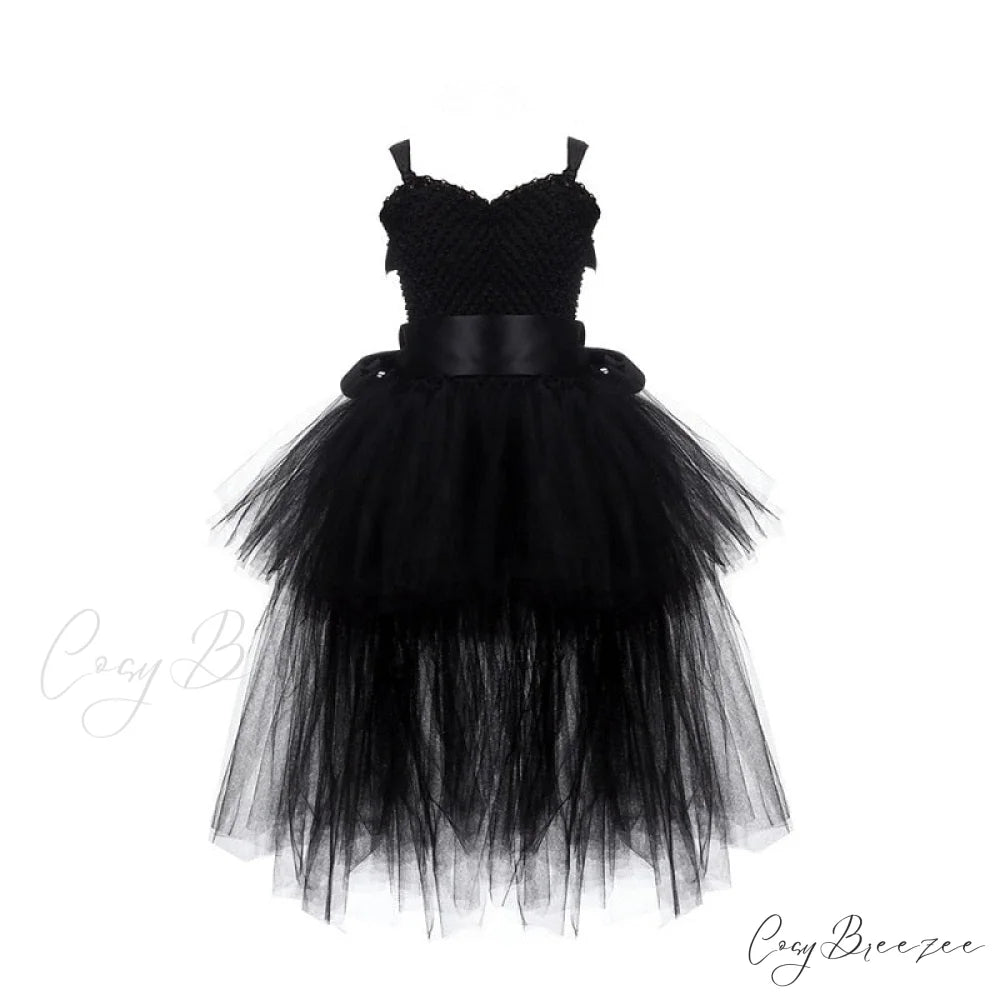 V-neck Gown Girls Gown Party Evening 1-14 Costume Tutu Ball Black Birthday with Halloween Train for Kids for Years