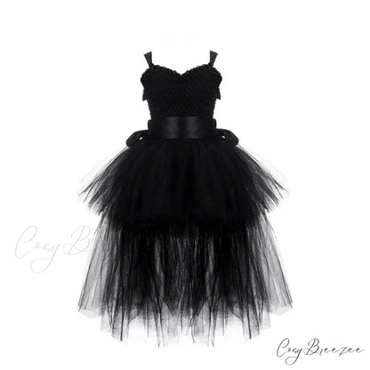 V-neck Gown Girls Gown Party Evening 1-14 Costume Tutu Ball Black Birthday with Halloween Train for Kids for Years