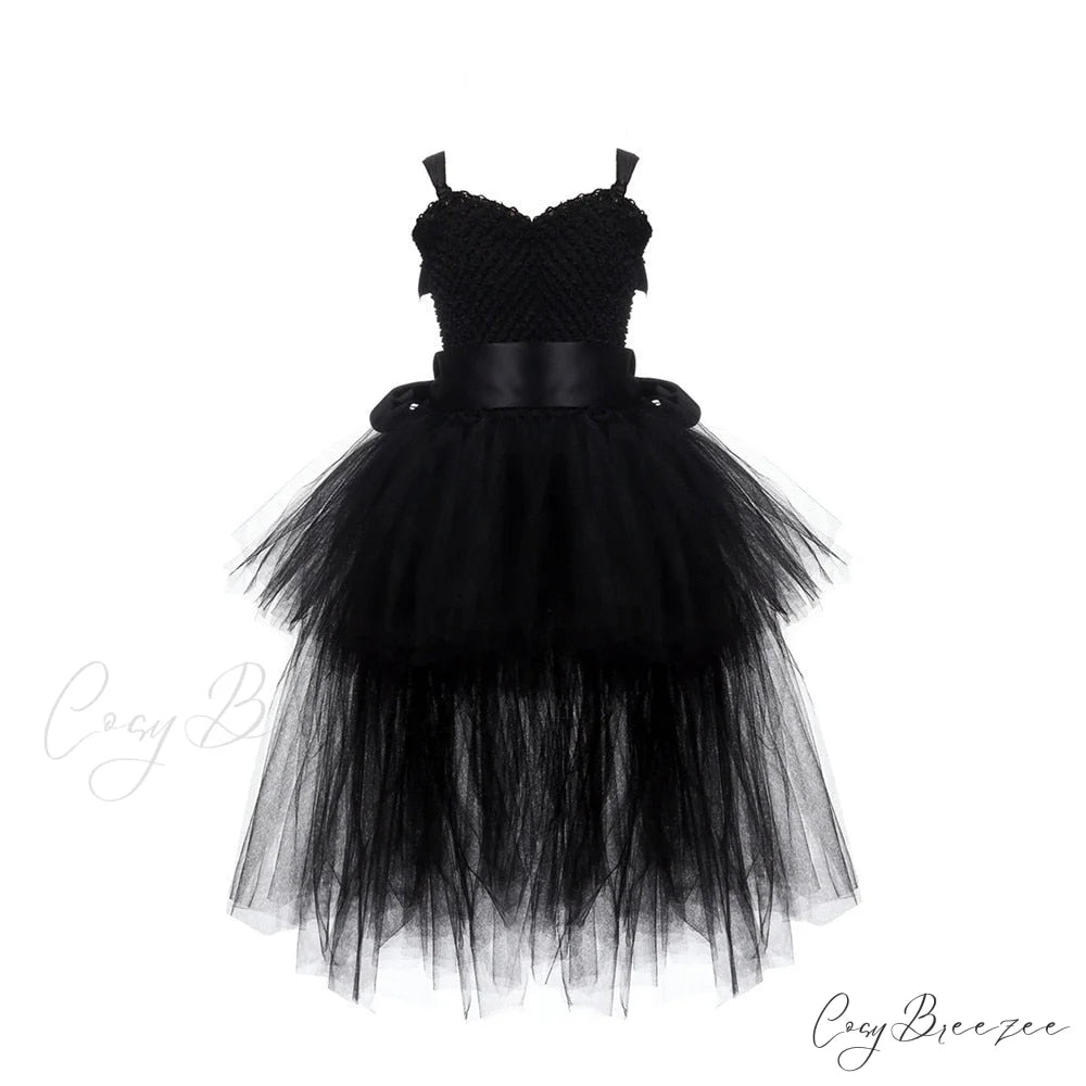 V-neck Gown Girls Gown Party Evening 1-14 Costume Tutu Ball Black Birthday with Halloween Train for Kids for Years