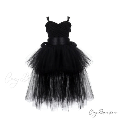 V-neck Gown Girls Gown Party Evening 1-14 Costume Tutu Ball Black Birthday with Halloween Train for Kids for Years