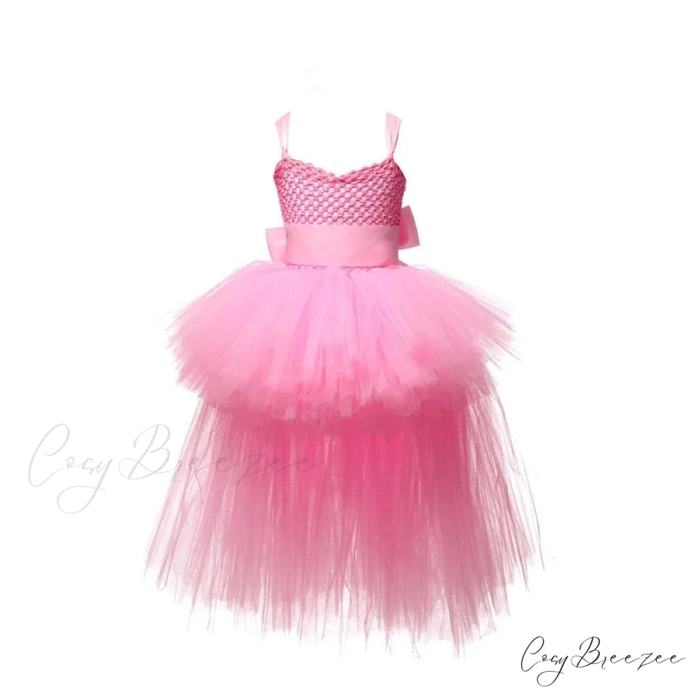 V-neck Gown Girls Gown Party Evening 1-14 Costume Tutu Ball Black Birthday with Halloween Train for Kids for Years Pink