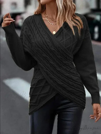 V-neck Jacquard Gray Y2k Sweater Black / S swraters-241228