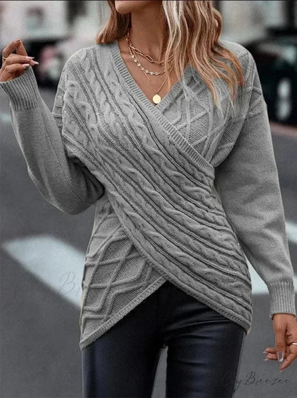 V-neck Jacquard Gray Y2k Sweater Grey / S swraters-241228