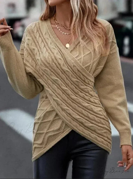 V-neck Jacquard Gray Y2k Sweater swraters-241228