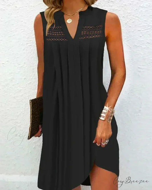 V-neck lace dress without sleeves Black / S