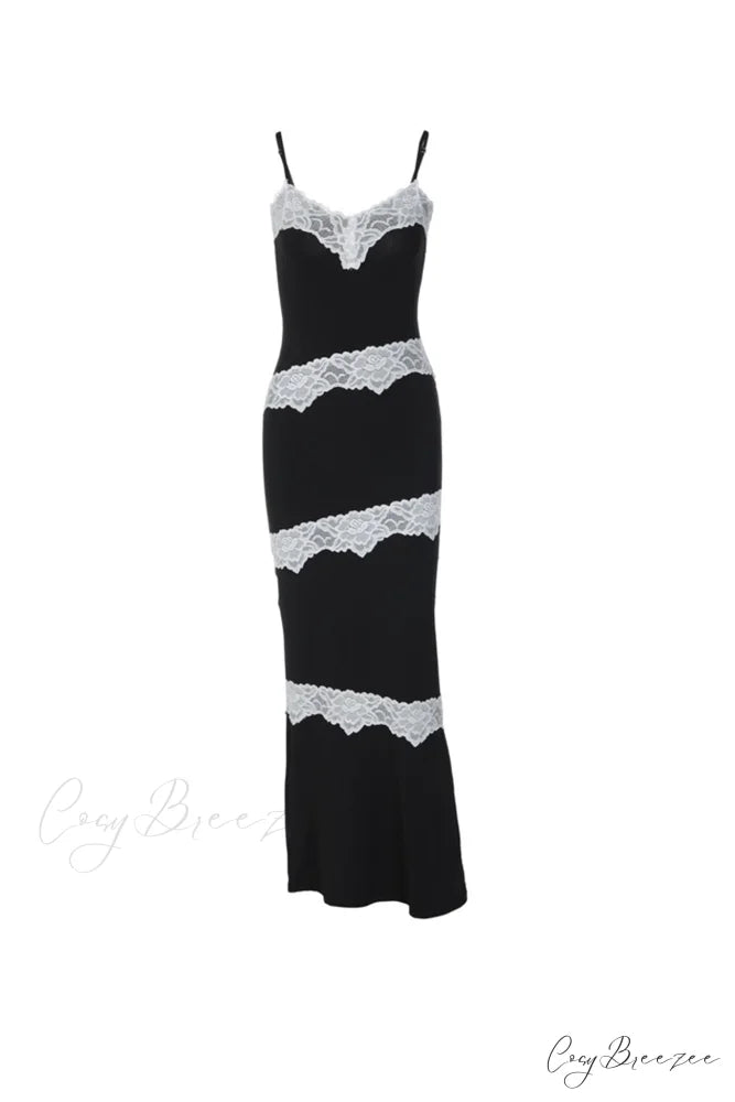 V Neck Lace Patchwork Cami Dress