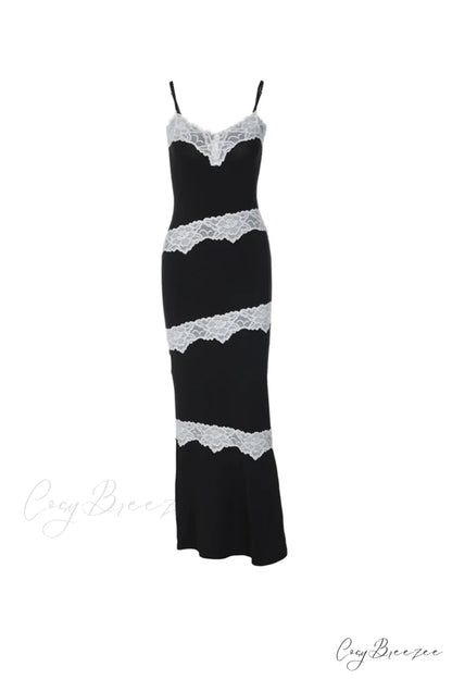 V Neck Lace Patchwork Cami Dress