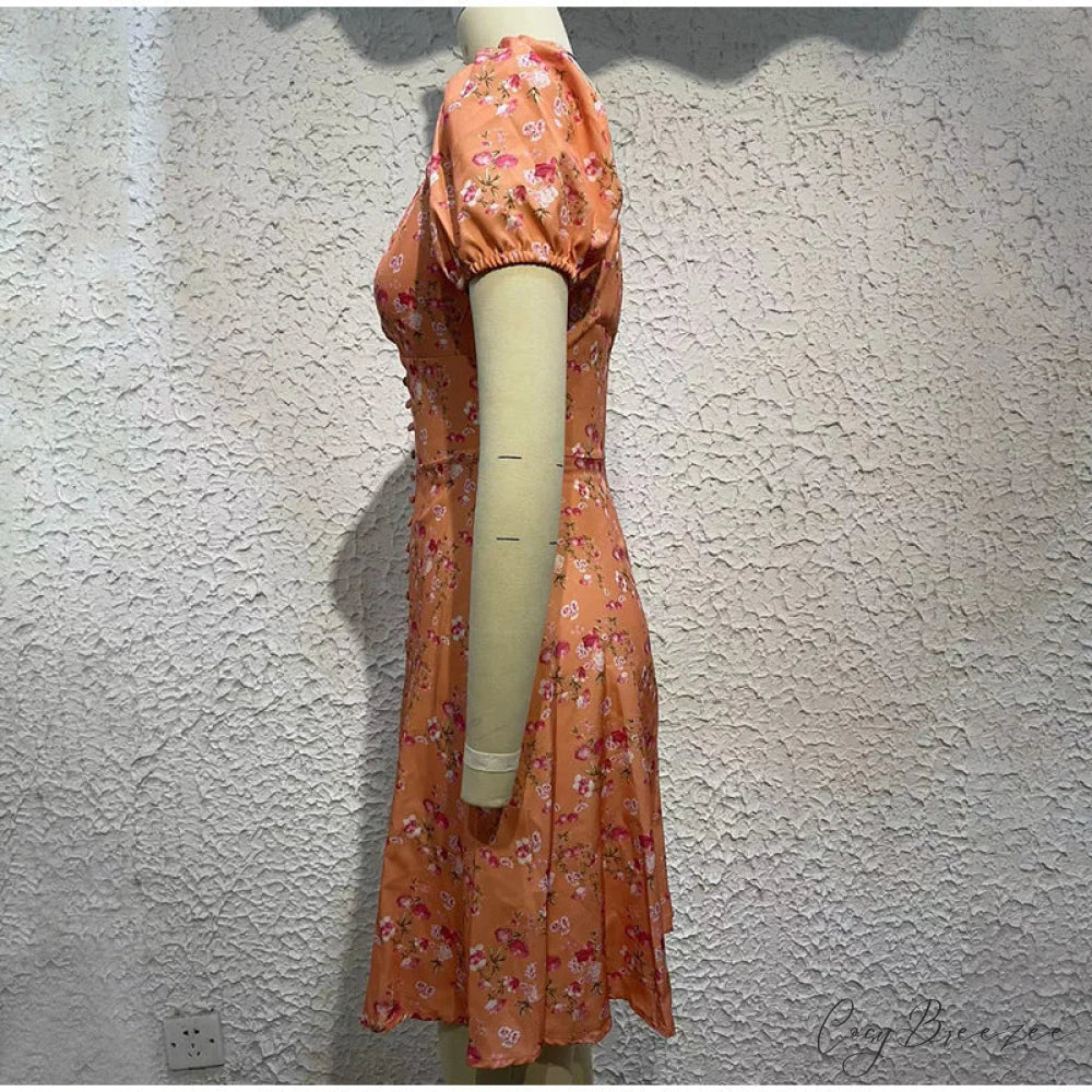 V-Neck Lace Up Lantern Sleeve Ruffles Dress L / BLUE
