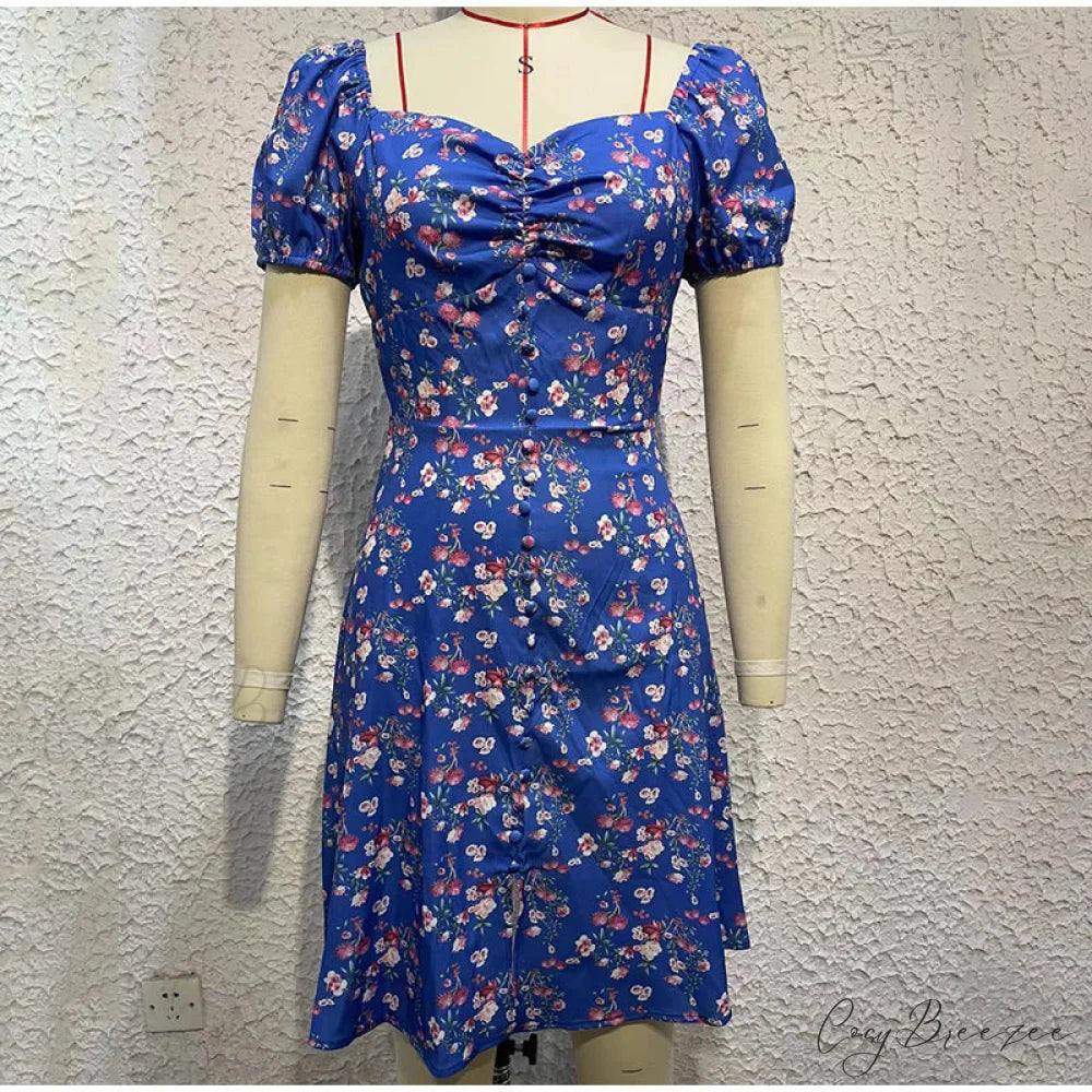 V-Neck Lace Up Lantern Sleeve Ruffles Dress L / GREEN