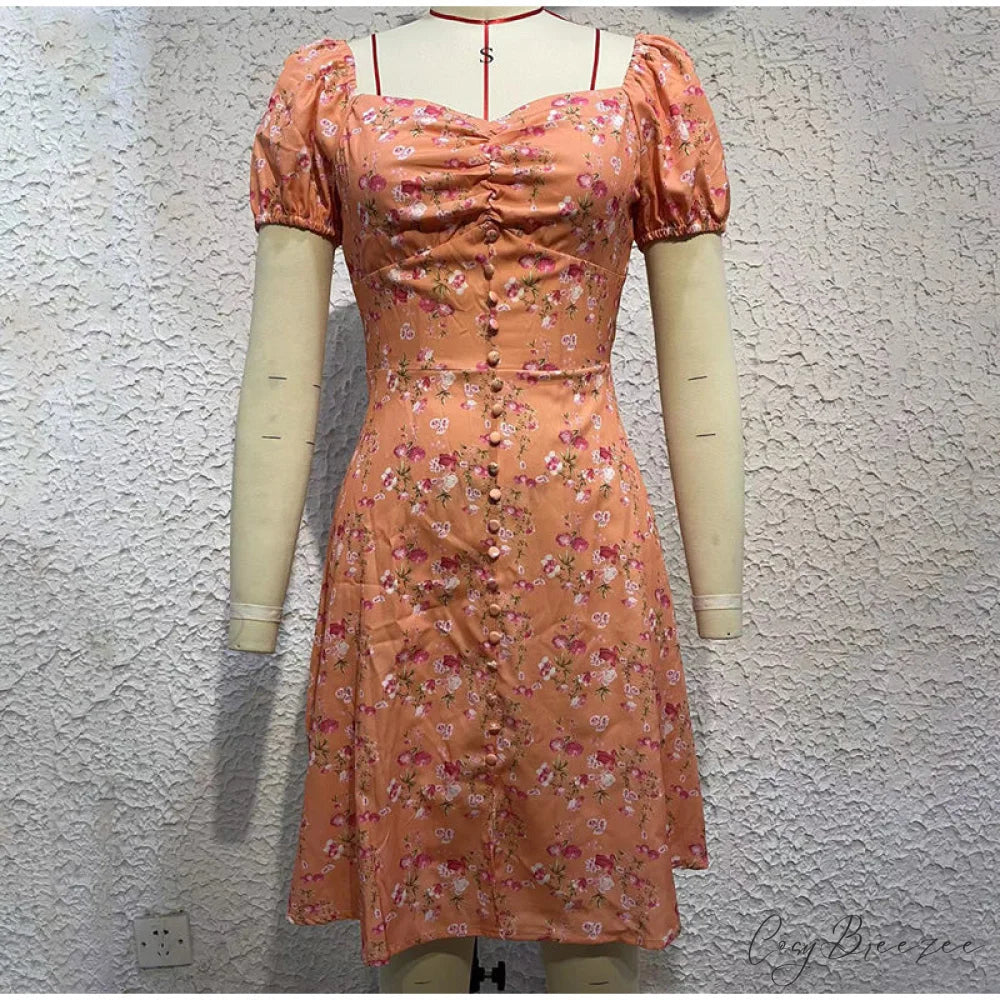 V-Neck Lace Up Lantern Sleeve Ruffles Dress L / PINK