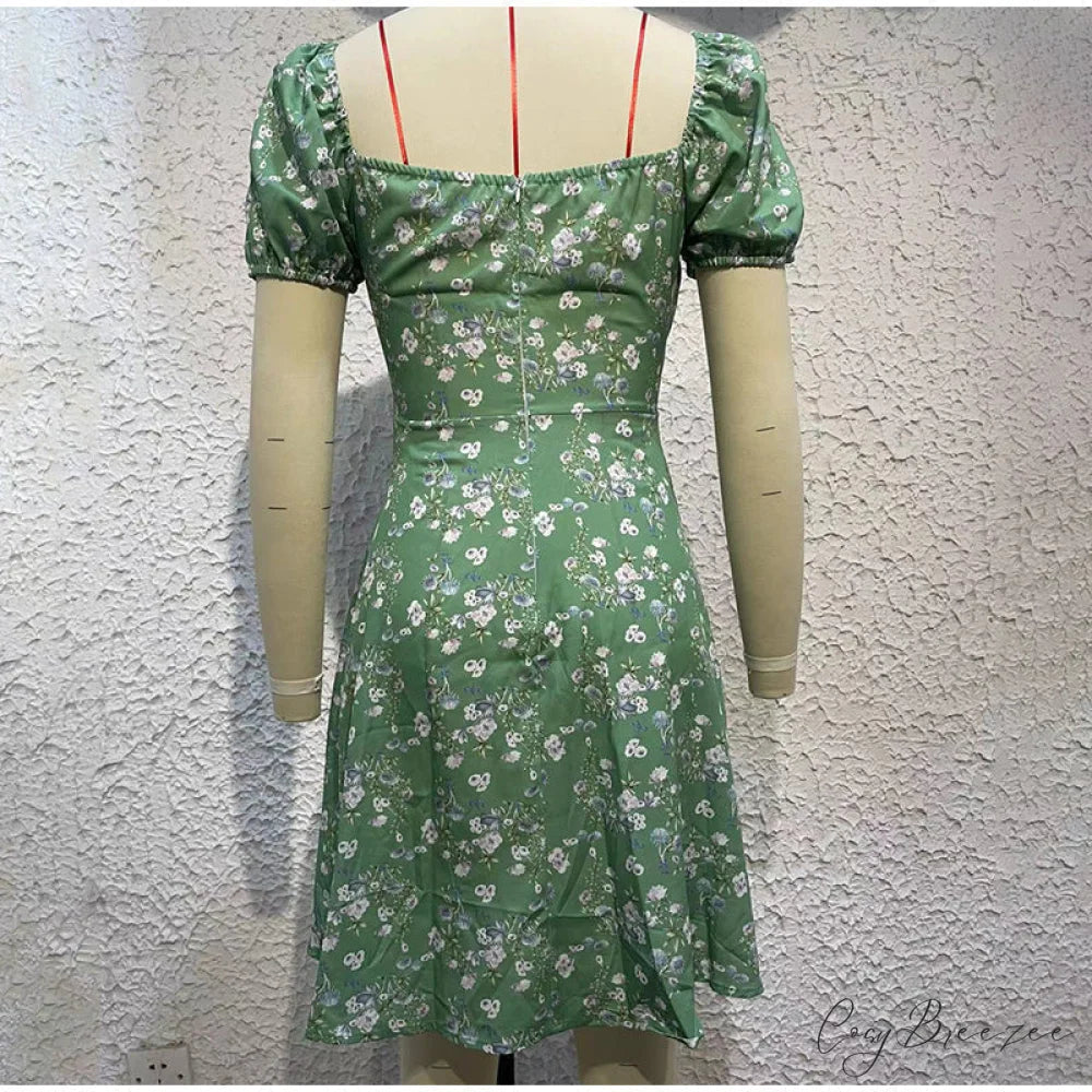 V-Neck Lace Up Lantern Sleeve Ruffles Dress XL / BLUE