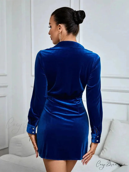 V-Neck Long-Sleeved Velvet Dress