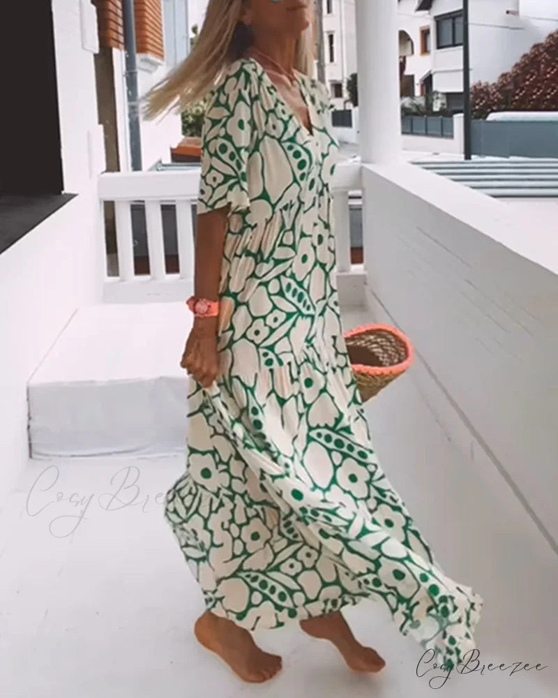 V-neck loose dress with print