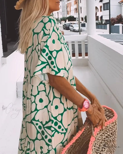 V-neck loose dress with print
