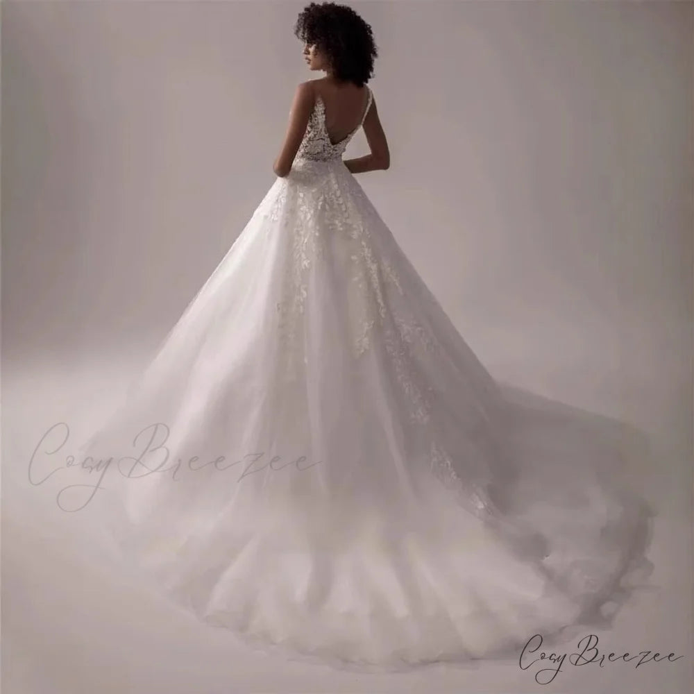 V-Neck No-Sleeve Lace Bridal Dress weddingdress-250223