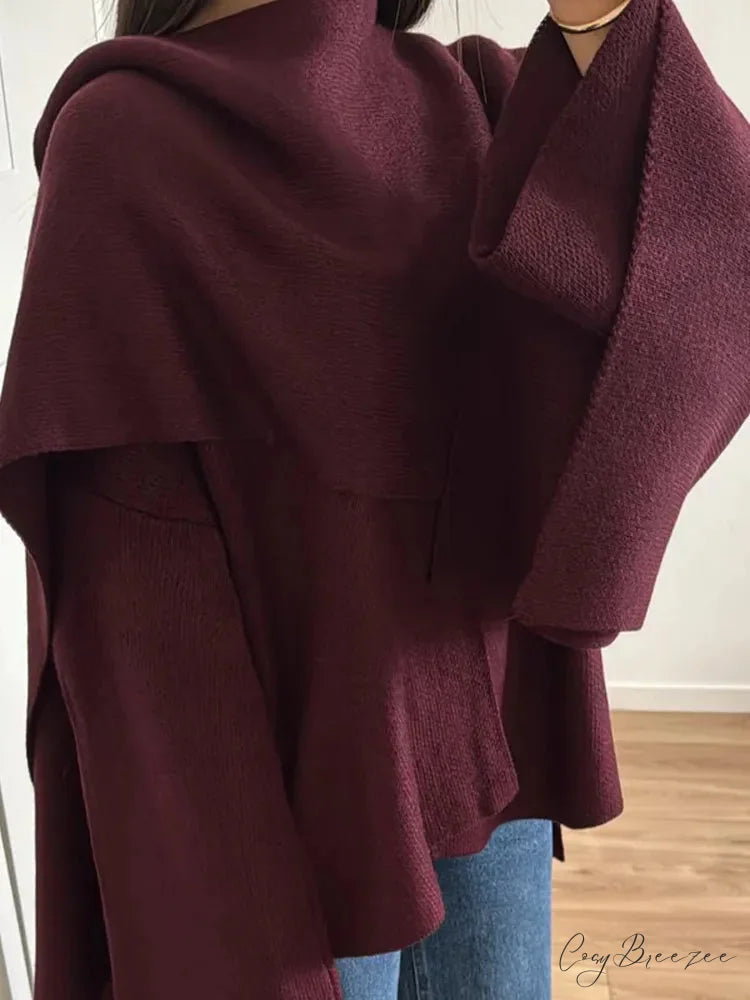 V-Neck Oversized Woolen Coat Burgundy / S coats-241228