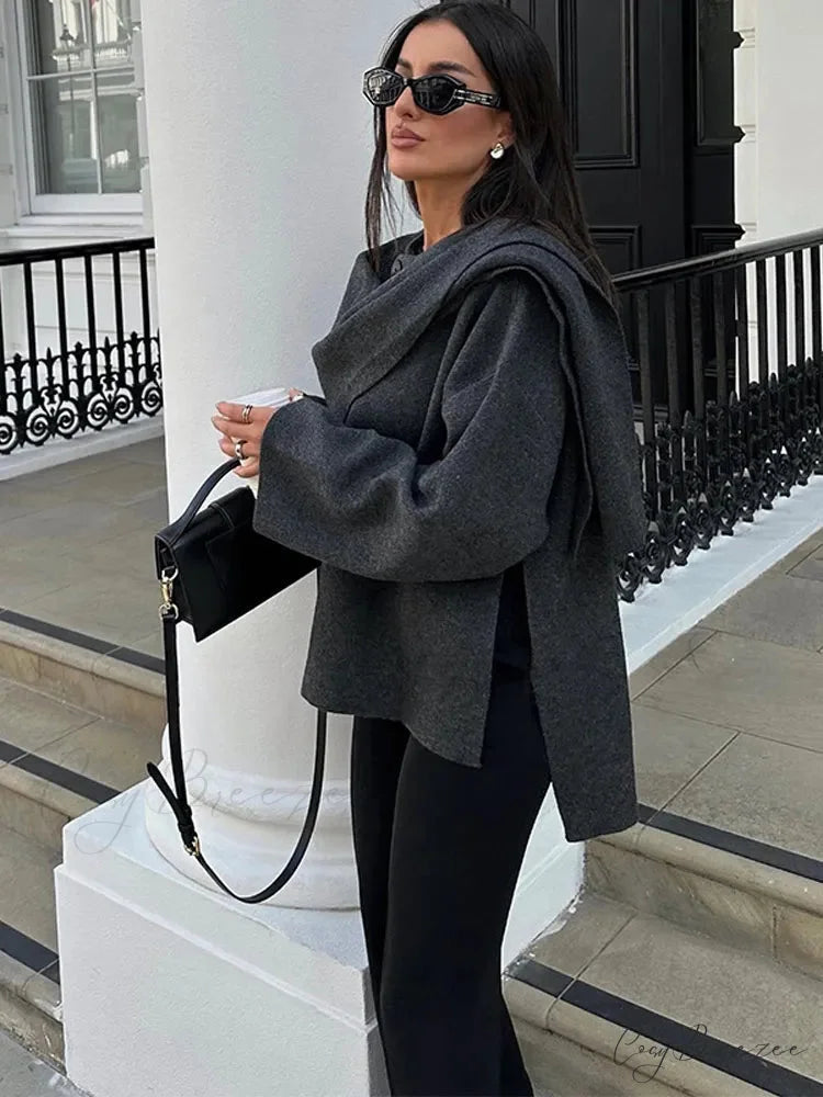V-Neck Oversized Woolen Coat coats-241228